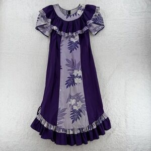 RM Hawaii Muumuu Dress Womens Small Purple Floral Midi Ruffle Aloha Midi USA